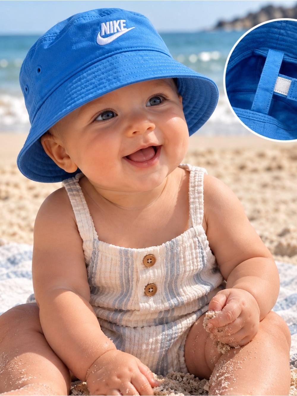 Nike Baby Bucket Hat Blue Swoosh 0-6 Months 50-68cm